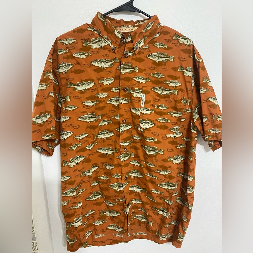 Columbia Orange and Green Casual Button Down Shirt